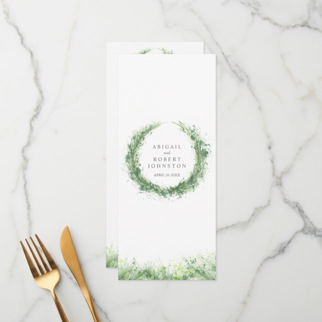 Grünkranz Aquarellkunst Wein Menükarte (Vorderseite/Rückseite Beispiel)