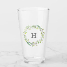 Grünkranz und Monogramm Glas