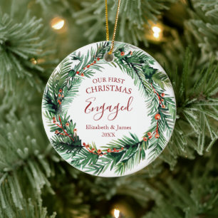 Grünkranz Unser erstes Weihnachtsfest Verlobt Keramik Ornament