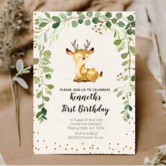 Grünland Woodland Deer Birthday Einladung