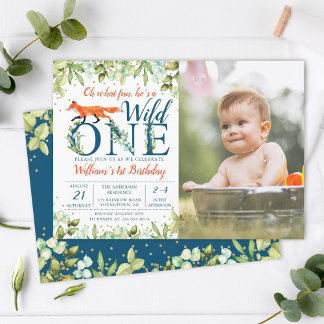 Grünland Woodland Wild One Fox 1. Geburtstag Foto Einladung