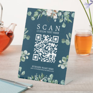 Grünlich-blauer QR-Code-Scan-Tischständer Sockelschild