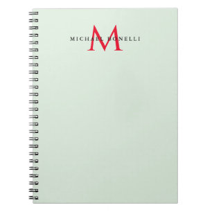 Grünlich Grau & Rot Monogramm Modern Minimalistisc Notizblock