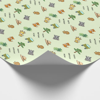Grünlich Persönlicher Safari-Geburtstag mit Tieren Geschenkpapier