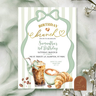 Grünliche Coquette Streifen Geburtstags-Brunch  Einladung