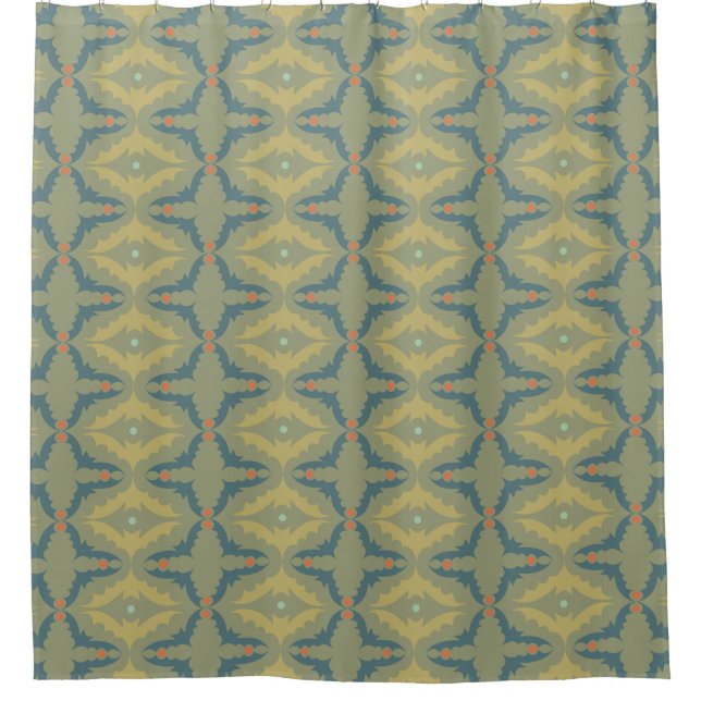 Grünliches Retro-Vintage-Muster Duschvorhang (Vorderseite)