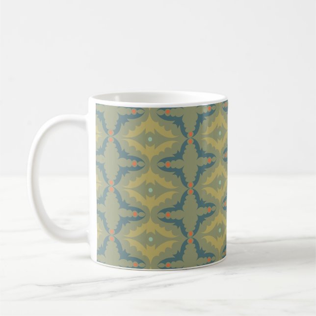 Grünliches Retro-Vintage-Muster Kaffeetasse (Links)