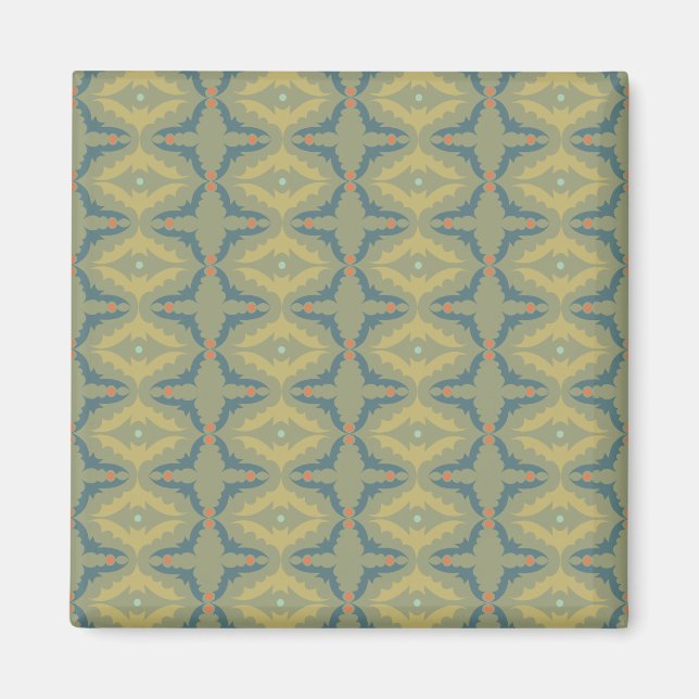 Grünliches Retro-Vintage-Muster Magnet (Vorne)