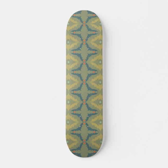 Grünliches Retro-Vintage-Muster Skateboard (Vorne)