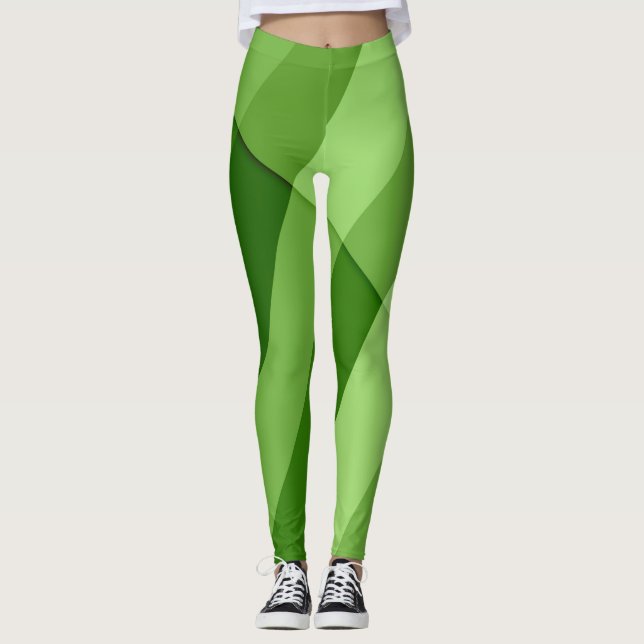 Grünlichgrüne geometrische Linien Leggings (Vorderseite)