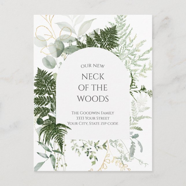 Grünneck der Woods Moving Ankündigung Postkarte (Vorderseite)