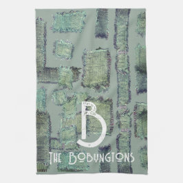 Grünolivenrot aquamarin grau monogramm abstrakt ge geschirrtuch