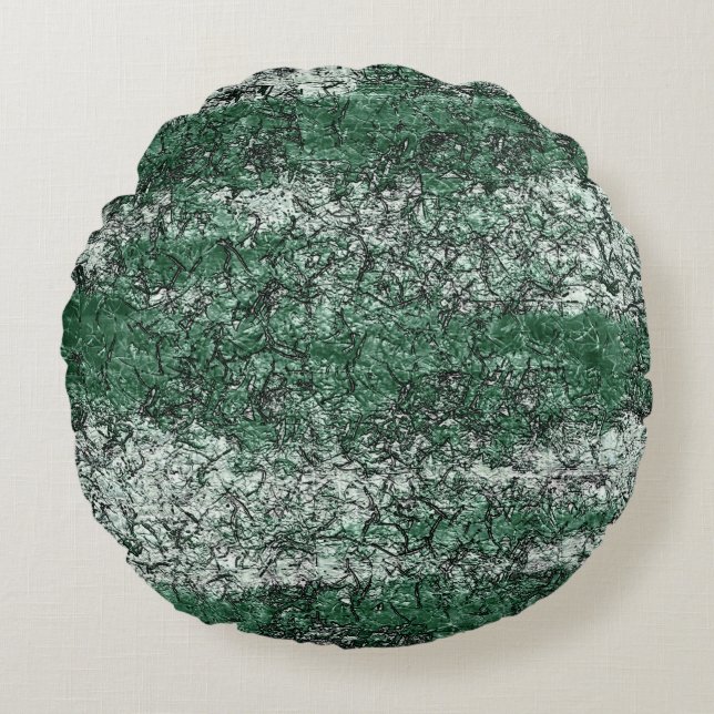 Grünölstruktur auf Stöcken und Fäden Rundes Kissen (Vorderseite)