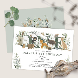 Grünpflanzen Australische Tiere Wild 1 1. Geburtst Einladung