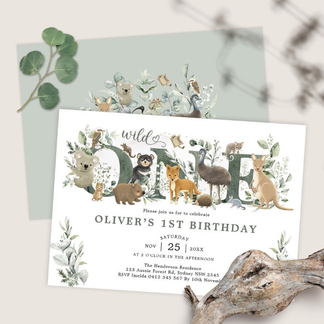 Grünpflanzen Australische Tiere Wild 1 1. Geburtst Einladung (Von Creator hochgeladen)