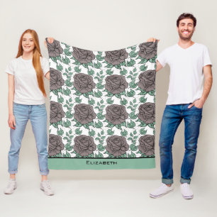 Grünpflanzen Blumenmuster große Blüte personalisie Fleecedecke