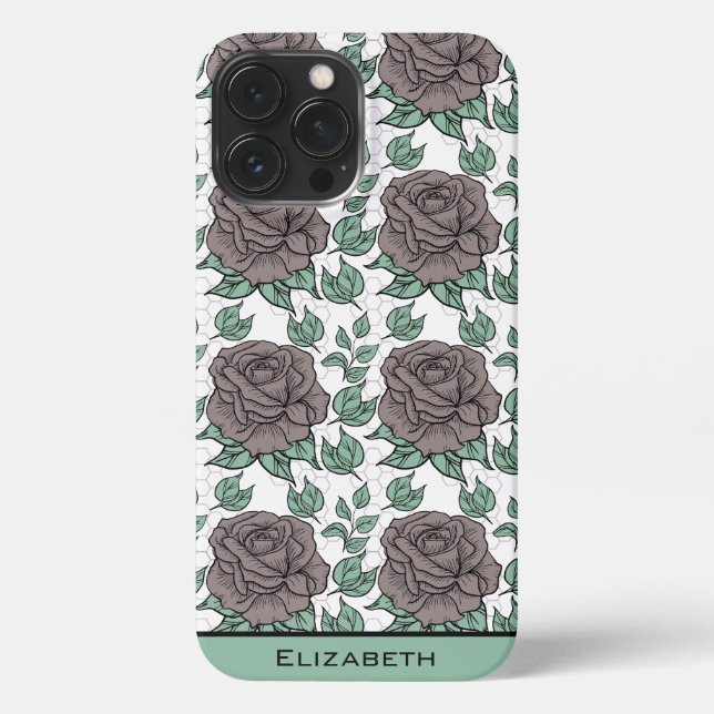Grünpflanzen Blumenmuster große Blüte personalisie iPhone Hülle (Rückseite)