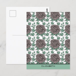 Grünpflanzen Blumenmuster große Blüte personalisie Postkarte