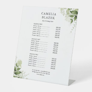 Grünpflanzen-Blumensalon-Service-Menü-Preisliste Sockelschild