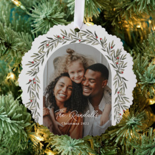 Grünpflanzen-Bogen Schrift Foto Weihnachten Feiert Ornament Karte