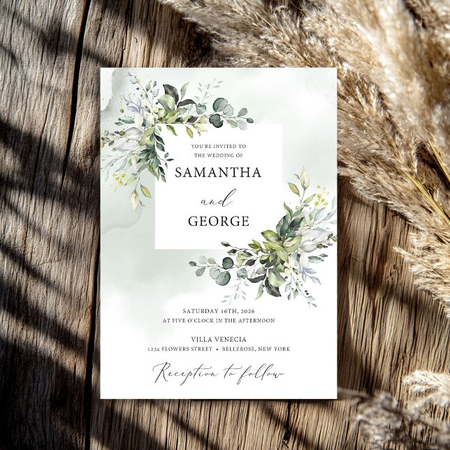 Grünpflanzen boho Moderne Eukalyptus Hochzeit Einladung (Greenery foliage boho modern eucalyptus wedding invitation)