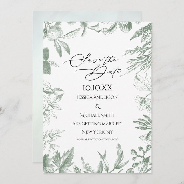 Grünpflanzen Botanische Blätter Save the Date Einladung (Vorne/Hinten)