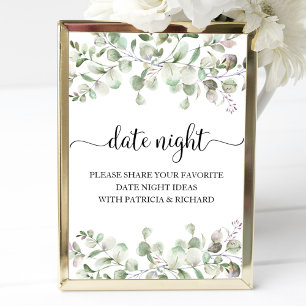 Grünpflanzen Brautparty Date Night Glas Schild