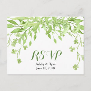 Grünpflanzen Clover Floral Wedding RSVP Einladungspostkarte