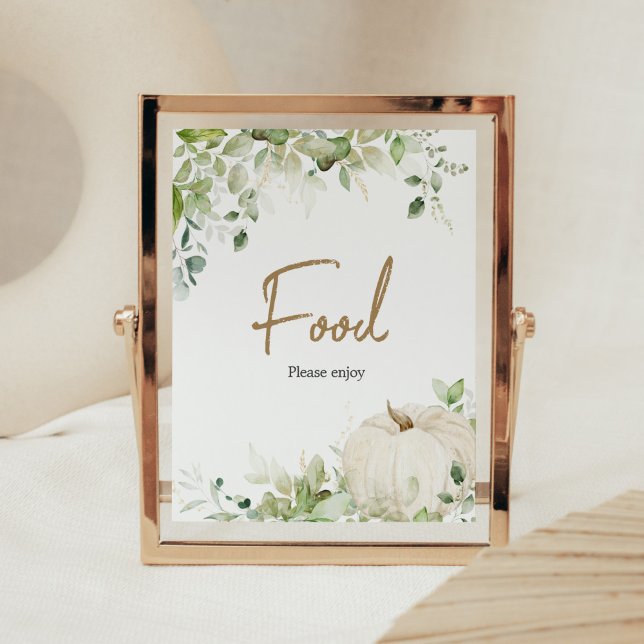 Grünpflanzen eine kleine Puppkin Food Baby Dusche Poster (Autumn Pumpkin Baby Shower Food Sign)