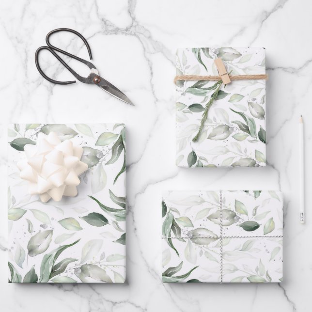 Grünpflanzen Elegant Soft Silver Foliage Geschenkpapier Set (Vorderseite)