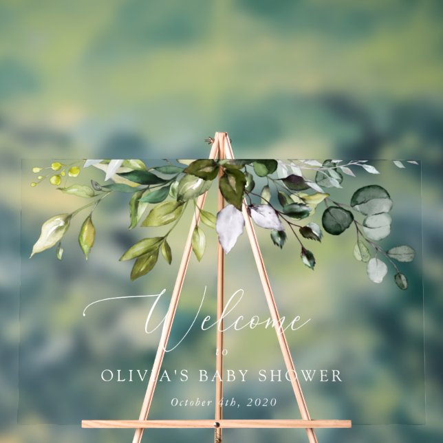 Grünpflanzen, Eukalyptus-Blätter, Babydusche Empfa Acrylschild (Neutral)