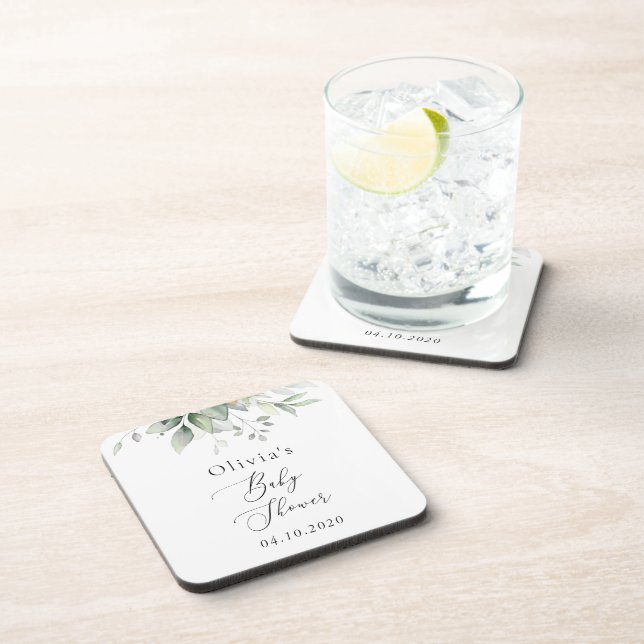 Grünpflanzen, Eukalyptus-Blätter, Boho, Babydusche Getränkeuntersetzer (Rechte Seite)