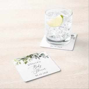 Grünpflanzen, Eukalyptus-Blätter, Boho, Babydusche Rechteckiger Pappuntersetzer