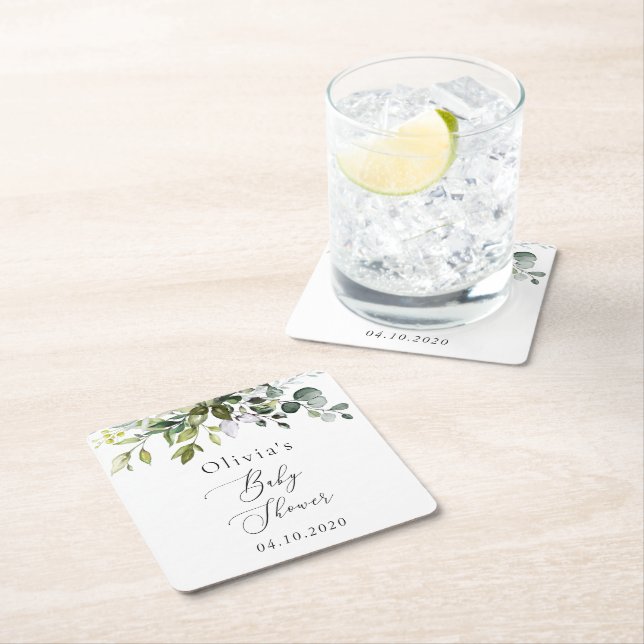 Grünpflanzen, Eukalyptus-Blätter, Boho, Babydusche Rechteckiger Pappuntersetzer (Vor Ort)