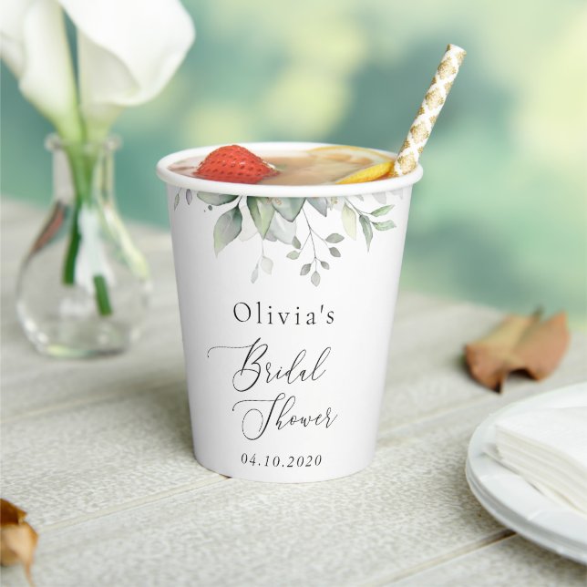 Grünpflanzen, Eukalyptus-Blätter, Boho, Brautparty Pappbecher (In Situ)