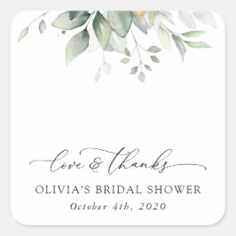 Grünpflanzen, Eukalyptus-Blätter, Boho, Brautparty Quadratischer Aufkleber