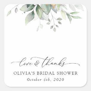 Grünpflanzen, Eukalyptus-Blätter, Boho, Brautparty Quadratischer Aufkleber