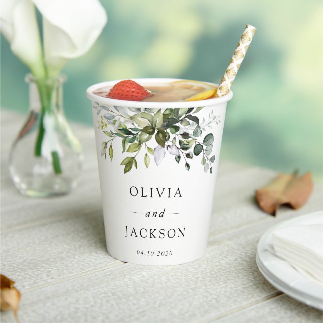 Grünpflanzen, Eukalyptus-Blätter, Botanische Hochz Pappbecher (In Situ)