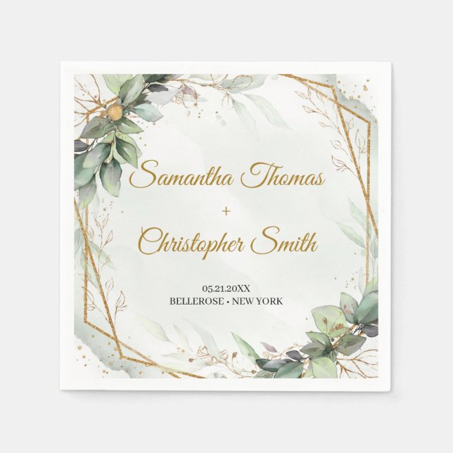 Grünpflanzen Eukalyptus Blattgold Hochzeit Serviette (Vorderseite)