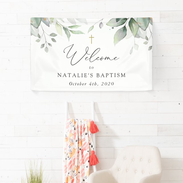 Grünpflanzen, Eukalyptusblätter, Boho, Taufe Willk Banner (Insitu)