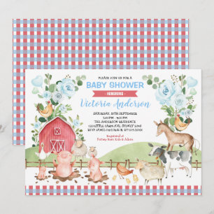 Grünpflanzen Floral Barnyard Farm Animals Baby Dus Einladung
