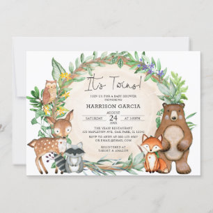 Grünpflanzen Floral Woodland Tiere Twins Baby Dusc Einladung