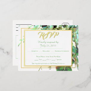 Grünpflanzen & Florale Botanische Hochzeits-RSVP Folie Einladungspostkarte