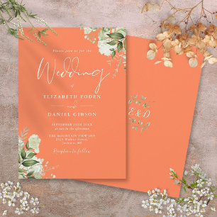 Grünpflanzen Florales Monogramm Korallenhochzeit Einladung