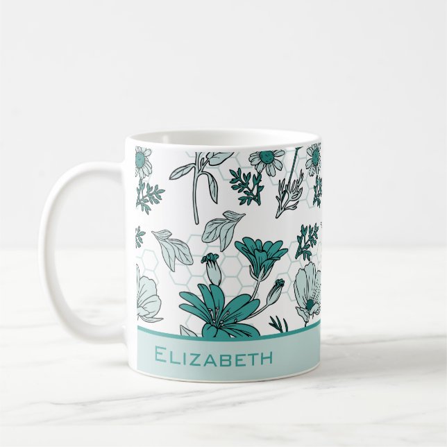 Grünpflanzen nahtlose Blumenmuster personalisierte Kaffeetasse (Links)