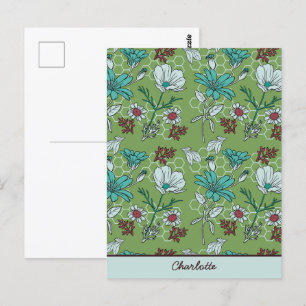 Grünpflanzen nahtlose Blumenmuster personalisierte Postkarte