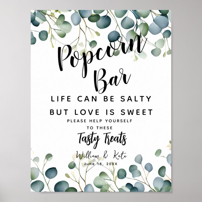Grünpflanzen Popcorn Bar wedungszeichen Eukalyptus Poster