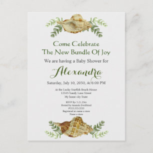 Grünpflanzen Seashell Cream Muscheln Coastal Baby Postkarte