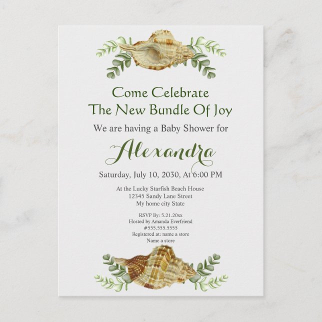 Grünpflanzen Seashell Cream Muscheln Coastal Baby  Postkarte (Vorderseite)