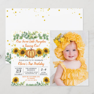 Grünpflanzen Sonnenblumen Pumpkin Herbst Geburtsta Einladung